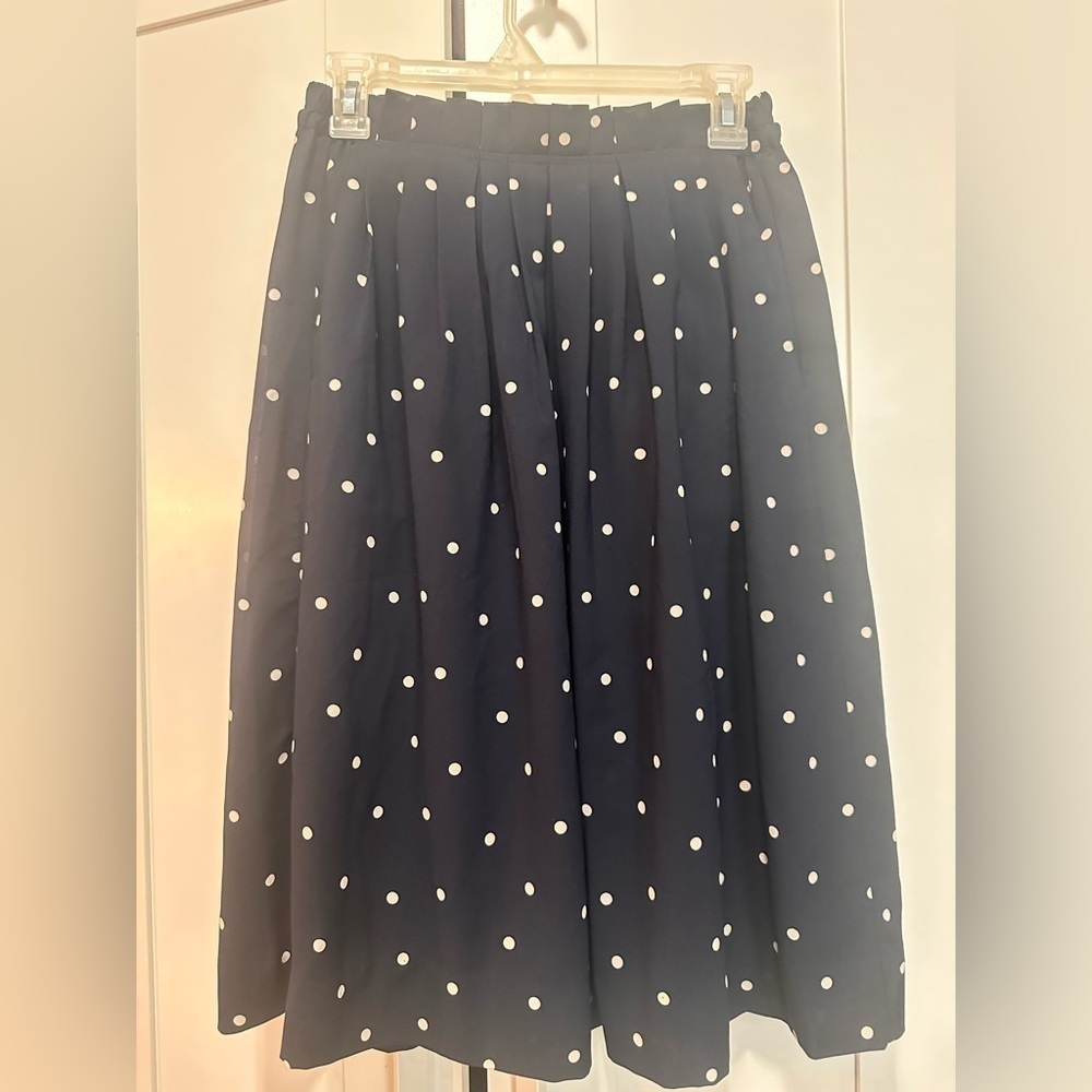 J. Crew Navy With White Polka Dot Pleated Skirt Size 0